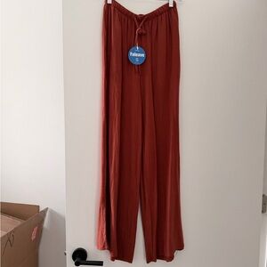 Faleave Wide Leg Drawstring Pants - Rust